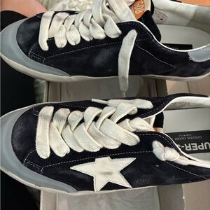 Golden Goose Dark Blue and Silver Suede Sneakers - Low Top